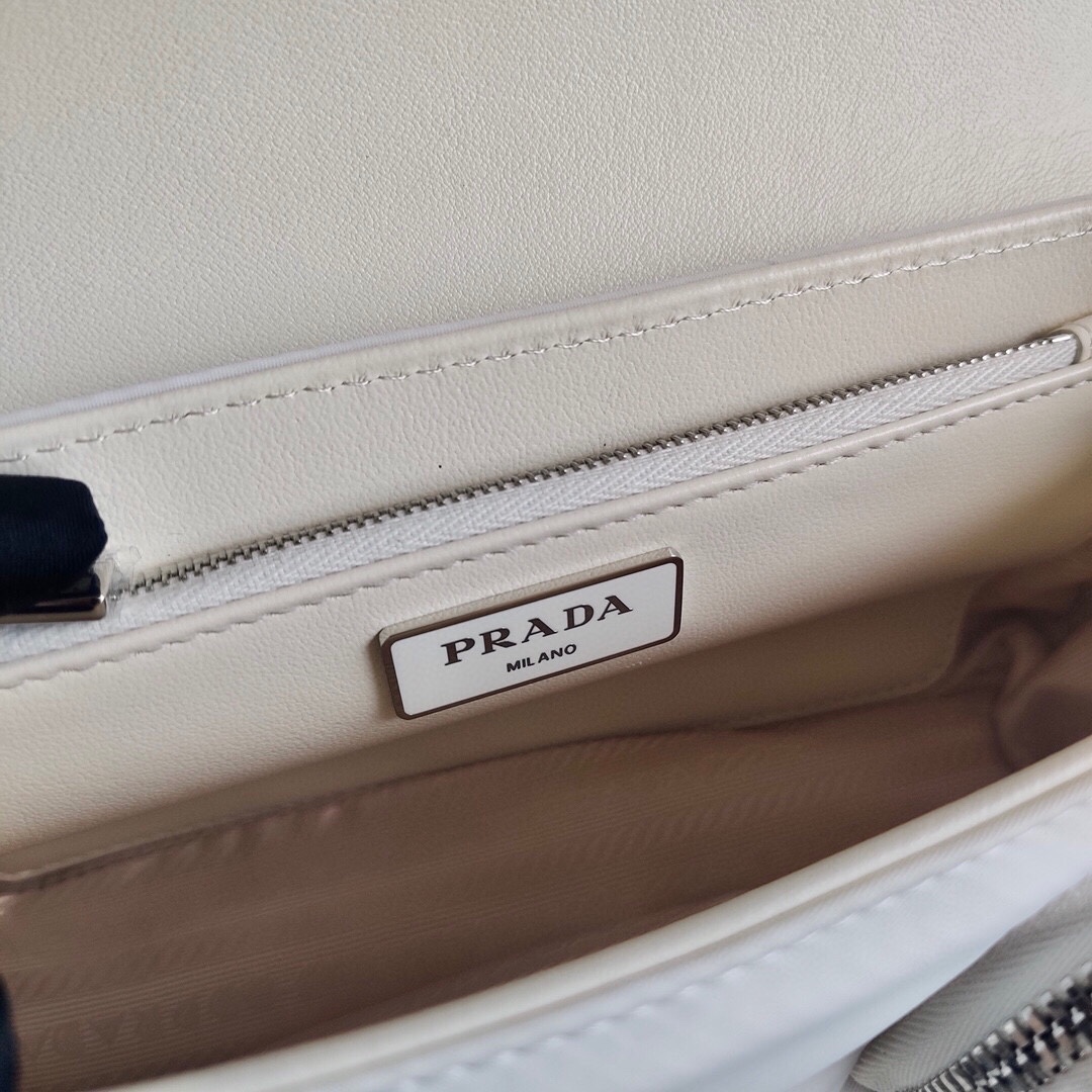 Prada Re Nylon And Leather Shoulder Bag Handbag White 1BD295